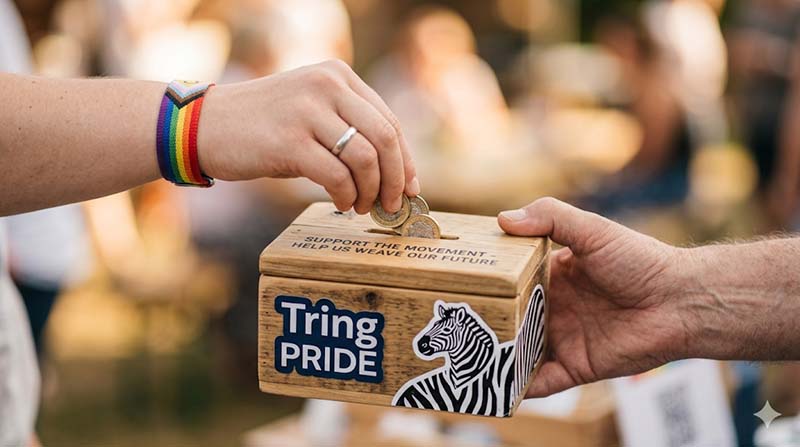 Hand dropping coin into handcrafted donation box